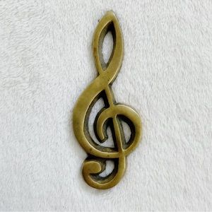 Vintage Solid Brass Treble Clef Paperweight 5” Music Desk Decor 1980s
